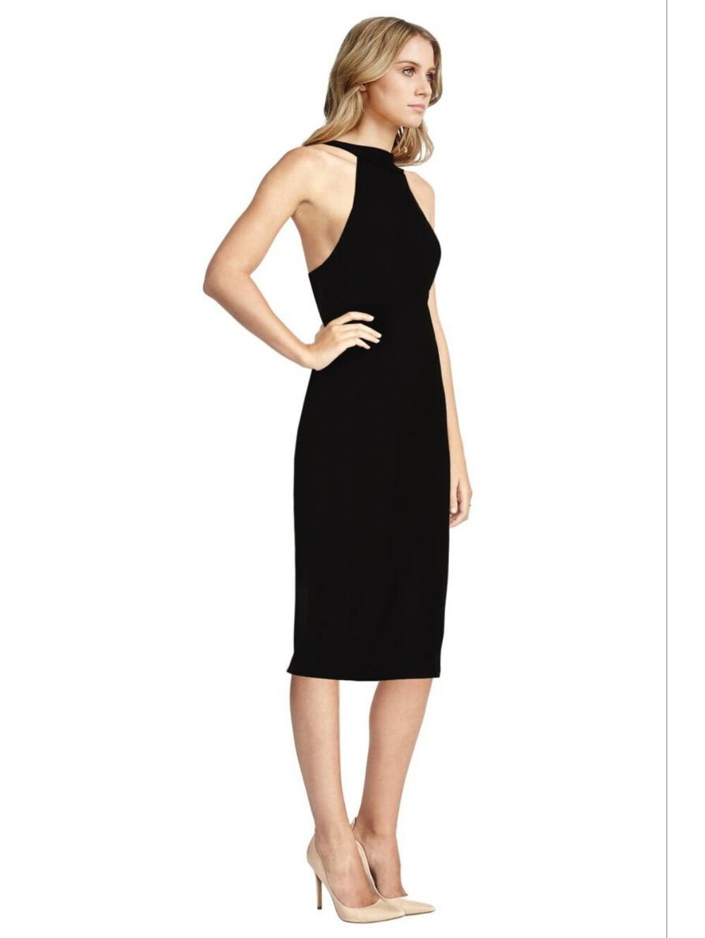 NWT Dion Lee Black Stretch Halter Backless Body Con Midi Length Dress Size 8